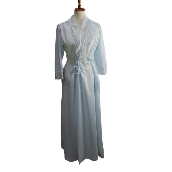 Dior Other - Christian Dior Vintage Blue Robe Lounge Wear Wrap Around Cotton Blend Size Small
